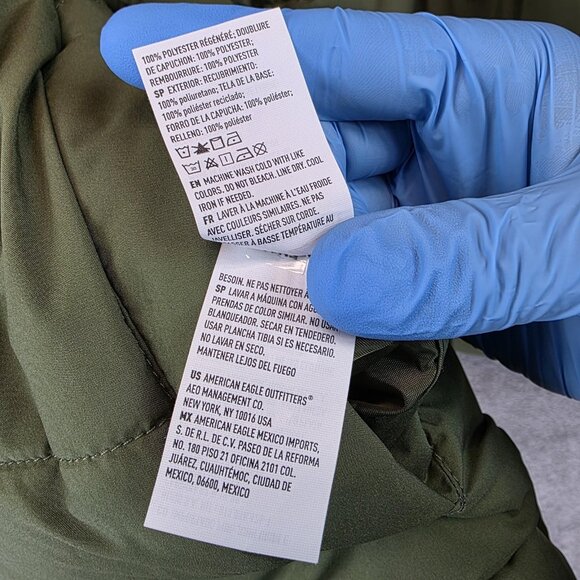 American Eagle Jacket Womens Small Green Hooded Puffer Coat Winter Warm - Picture 11 of 12